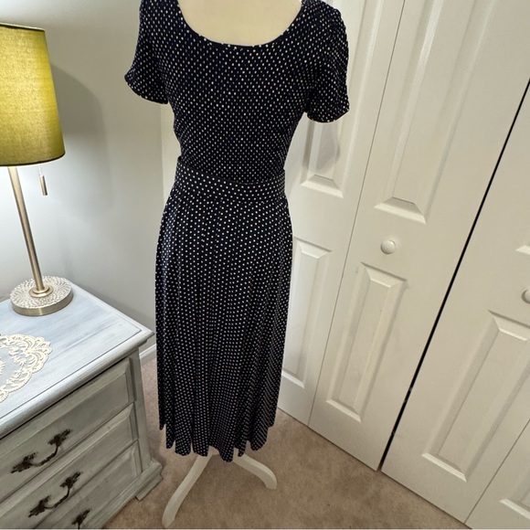 Vintage Liz Claiborne Navy Polka Dot Maxi Dress - Size 6 - Picture 4 of 8